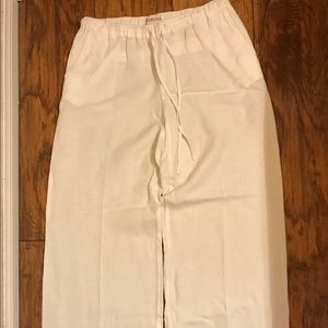 White wide leg linen trousers